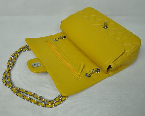 AAA Chanel Classic Flap Bag 1112 Yellow Leather Silver Hardware Knockoff